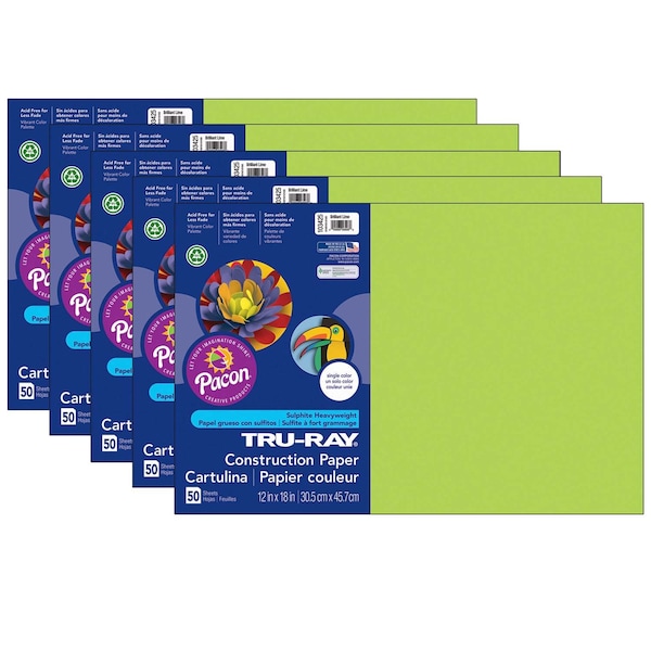 Pacon Tru-Ray Construction Paper, Brilliant Lime, 12x18, PK250 P103425 - main
